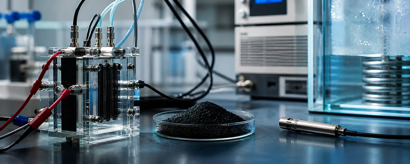Electrochemical energy research cell with porous carbon and precision measurement equipment